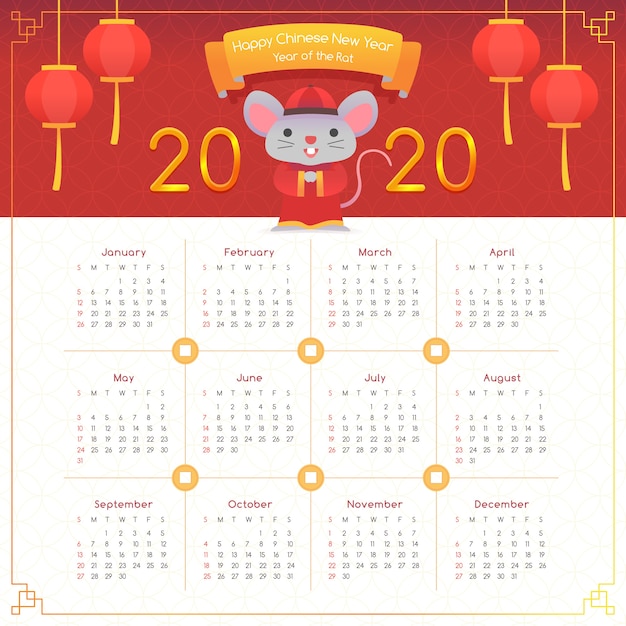 Calendario De Año Nuevo Chino Plano Con Luces Descargar