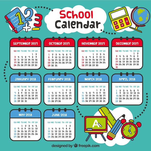 Calendario Escolar Dibujado A Mano Con Estilo Divertido Vector Gratis