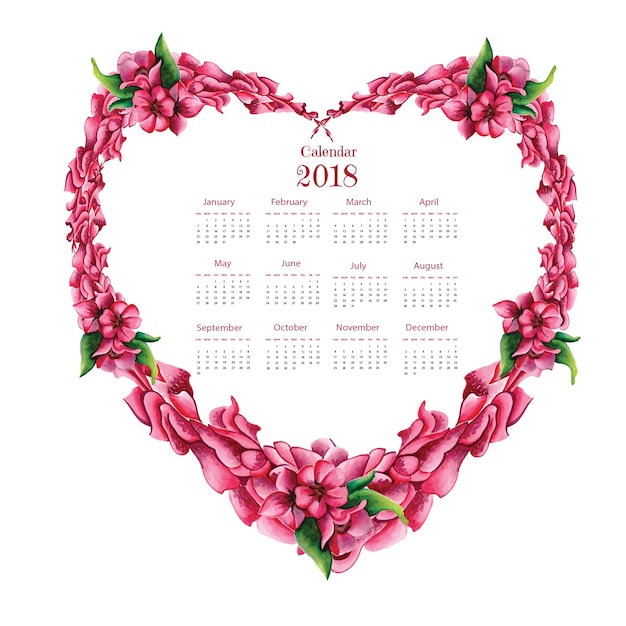 Calendario floral acuarela Vector Premium