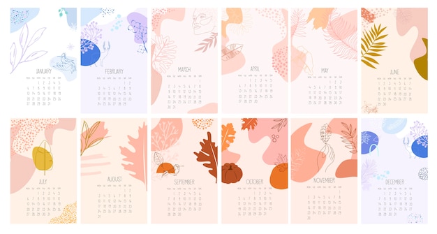Calendario Con Imágenes Minimalistas Abstractas Planificador Anual Para Todos Los Meses 6315