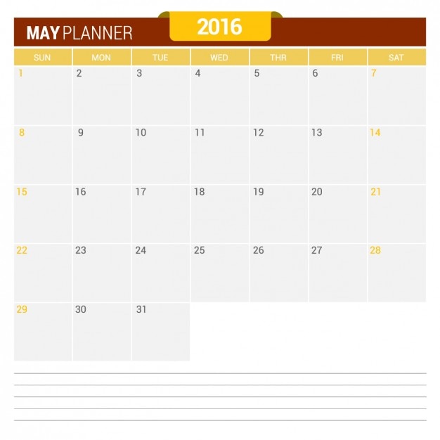 Calendario mayo 2016 Vector Gratis