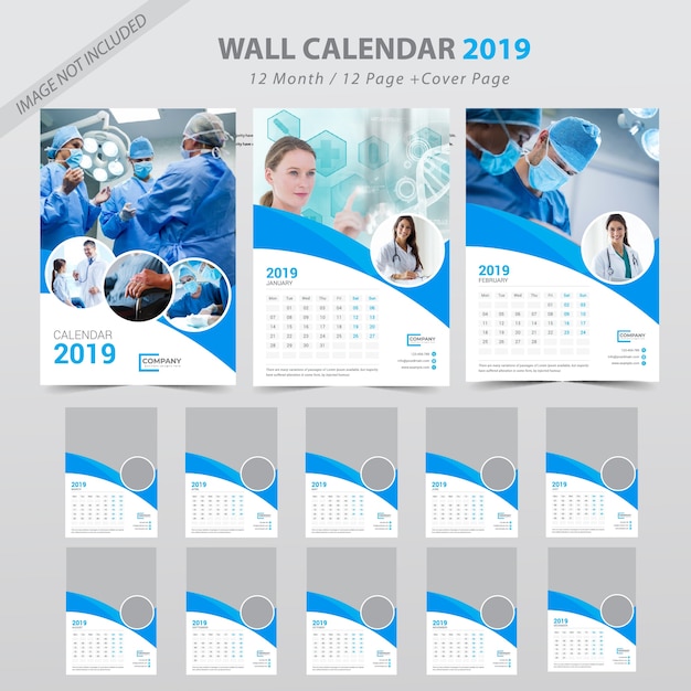 Calendario médico de pared 2019 Vector Premium