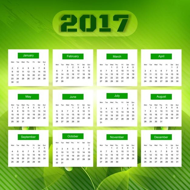 Calendario verde de 2017 Vector Gratis