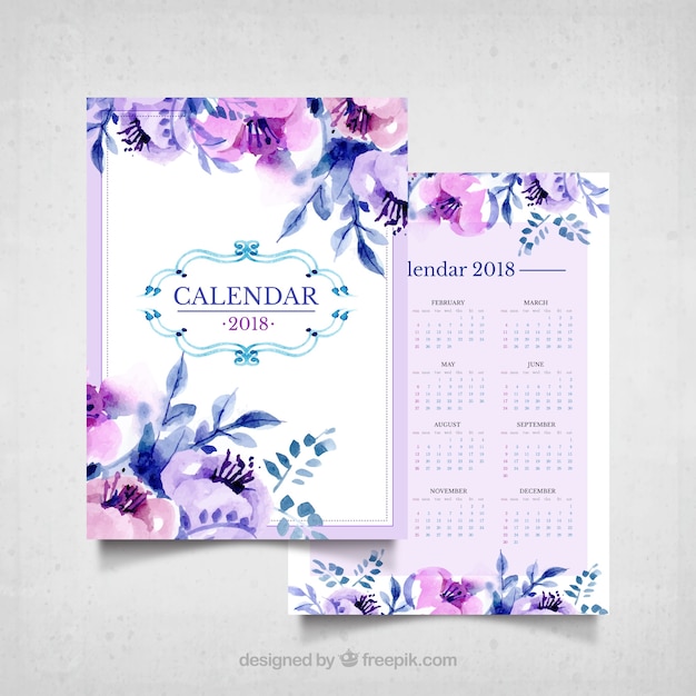 Calendario Vintage De Flores De Acuarela En Tonos Morados Vector