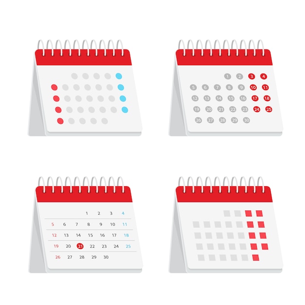 Los Calendarios De Escritorio Configuran La Versión Europea Y Estadounidense De Estilo Plano 3535