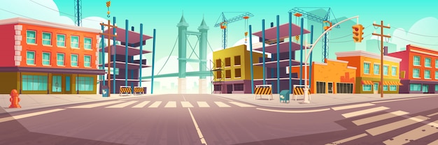 Calle De La Ciudad Con Obra De Construccion Obras De Construccion Vector Gratis