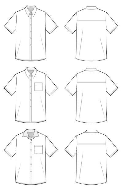 Camisas De Manga Corta Plantilla De Dibujo Técnico Plano De Moda Vector Premium 3759