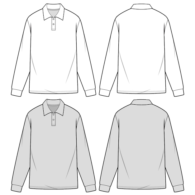 Camisas De Polo De Manga Larga Modelo De Dibujo Plano De Moda Vector Premium 8046