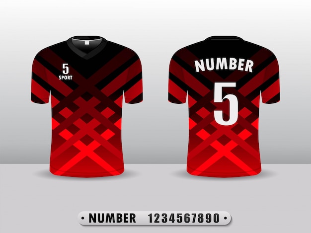 Camiseta de fútbol de diseño camiseta deportiva color negro y rojo. |  Vector Premium