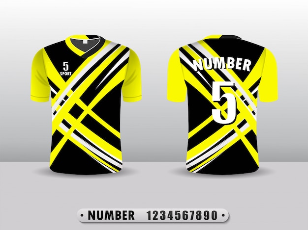 Camiseta negra y amarilla de diseño deportivo. | Vector Premium