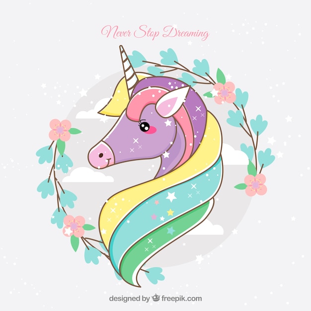 Cara adorable de unicornio dibujada a mano | Descargar Vectores gratis