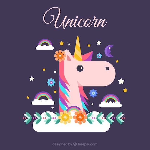 Cara de unicornio y arcoíris en diseño plano | Descargar Vectores gratis