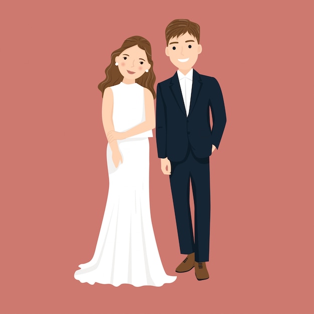 Caricatura Pareja Novios Para Boda Invitacion Tarjeta Vector Premium