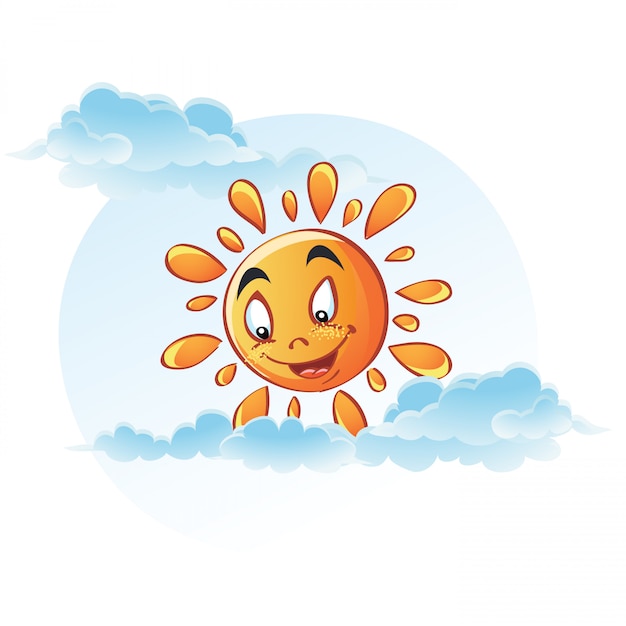 Caricatura De Sol En Las Nubes Vector Premium