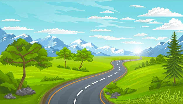 Carretera Y Monta As Paisaje En Verano Vector Premium