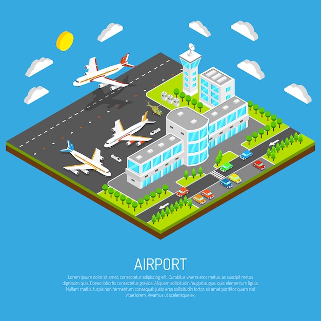 Cartel del aeropuerto isométrico Vector Gratis