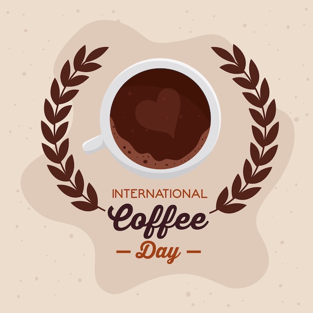 Cartel del día internacional del café, 1 de octubre, con vista aérea de