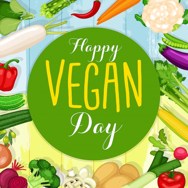 Cartel Del Día Mundial Vegano Con Fondo De Verduras Diseño Plano Vector Premium 9800