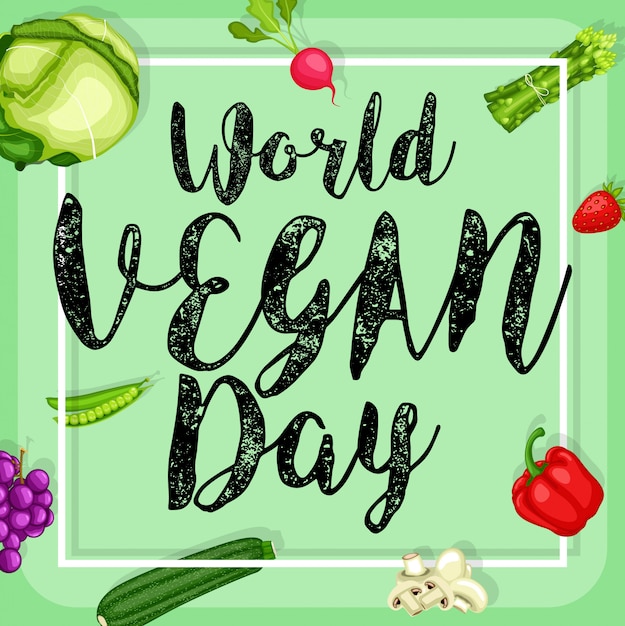 Cartel Del Día Mundial Vegano Con Fondo De Verduras Diseño Plano Vector Premium 9331