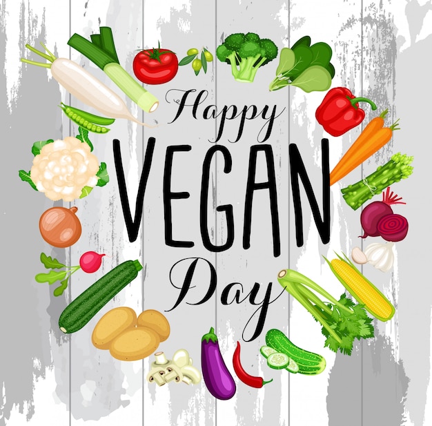 Cartel Del Día Mundial Vegano Con Fondo De Verduras Diseño Plano Vector Premium 7751