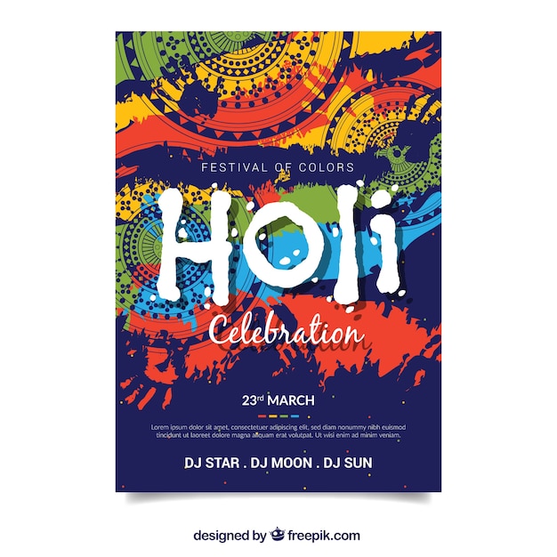 Cartel para la fiesta holi en diseño plano | Vector Gratis