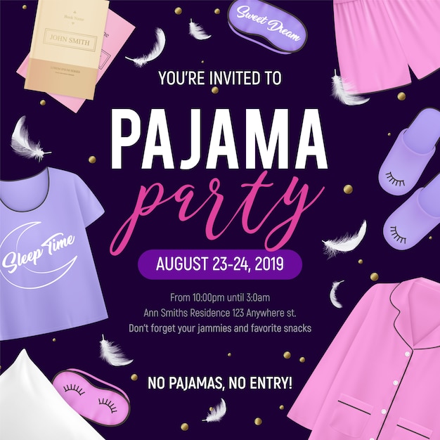 Cartel De Fiesta De Pijama De Color Con Usted Re Invitado A La Fiesta De Pijama Sin Pijama Sin