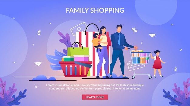 Cartel informativo escrito de compras familiares. Vector Premium