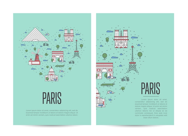 Cartel Del Recorrido Turistico De Paris En Estilo Lineal Vector Premium