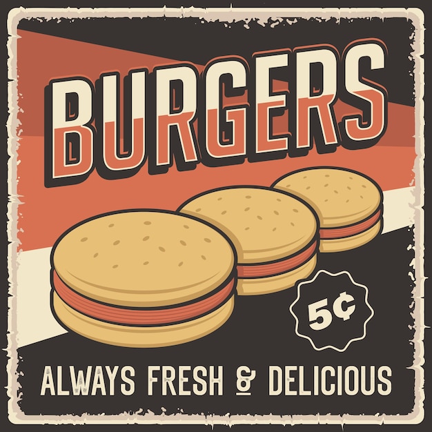 Cartel Retro De La Hamburguesa Del Vintage Vector Premium