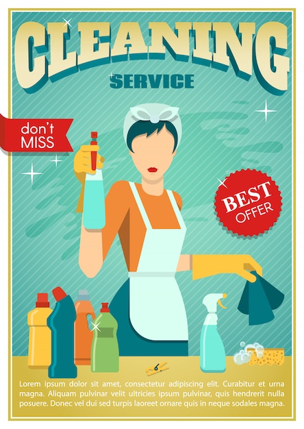 Cartel De Servicio De Limpieza Vector Premium