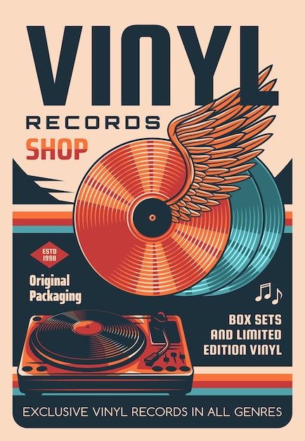 Cartel De Tienda De Discos De Vinilo. | Vector Premium