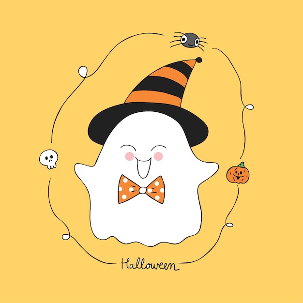 Cartoon Cute Halloween Feliz Fantasma Vector Vector Premium 6377