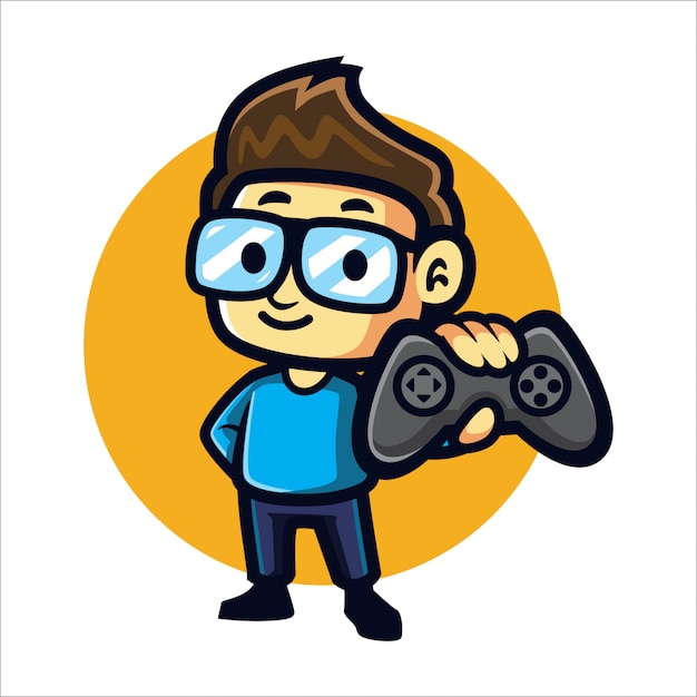 Cartoon geeky gamer | Vector Premium