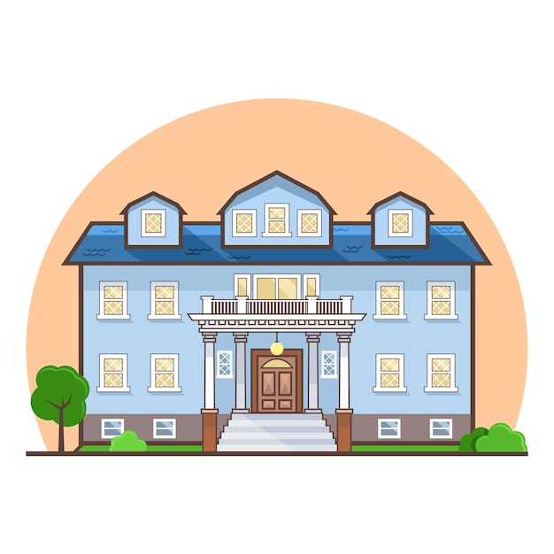 Casa azul con diseño plano Vector Gratis