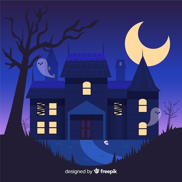 Casa Embrujada De Halloween Dibujada A Mano Por Fantasmas Vector Gratis