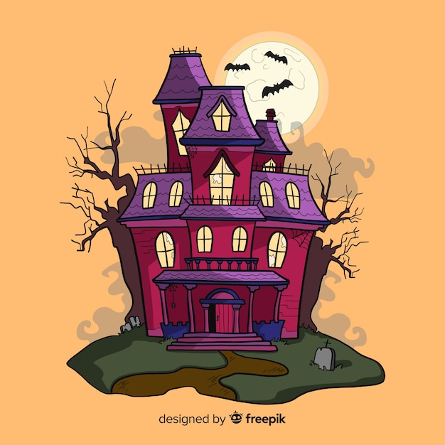 Vector Gratis | Casa encantada de halloween dibujada a mano