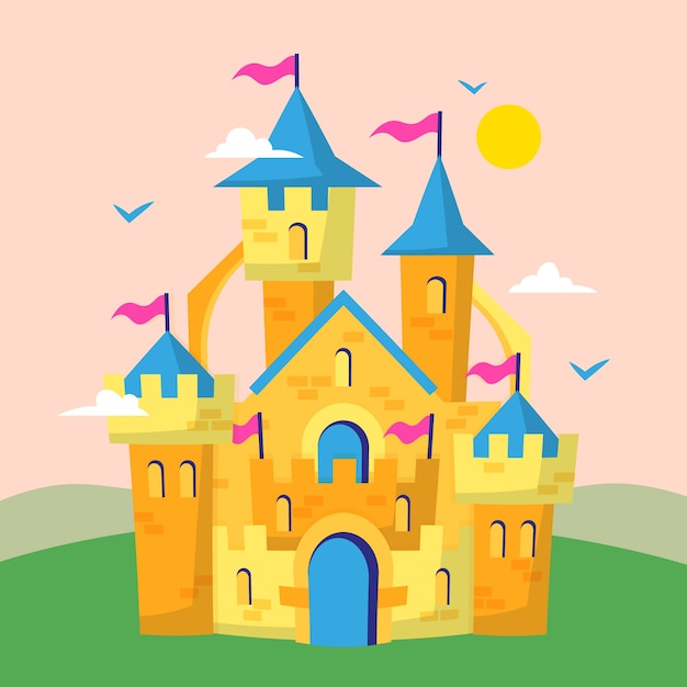 Castillo De Cuento De Hadas De Diseño Plano Vector Gratis 