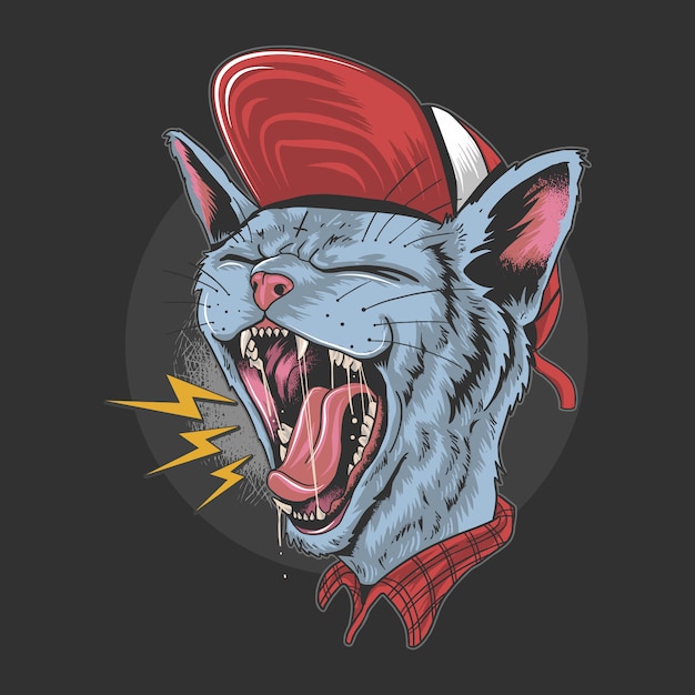 Cat kitty scream sobre rock n roll punker ilustraciones Vector Premium