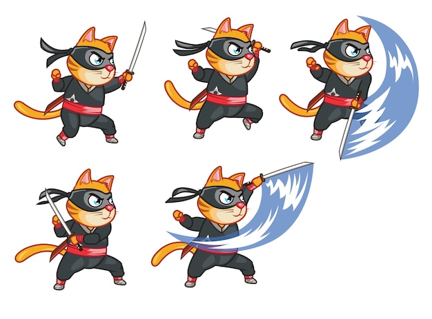 Cat ninja game sprite Vector Premium