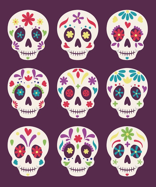 Celebracion Mexicana Del Dia De La Muerte Calaveras Decorativas Vector Premium