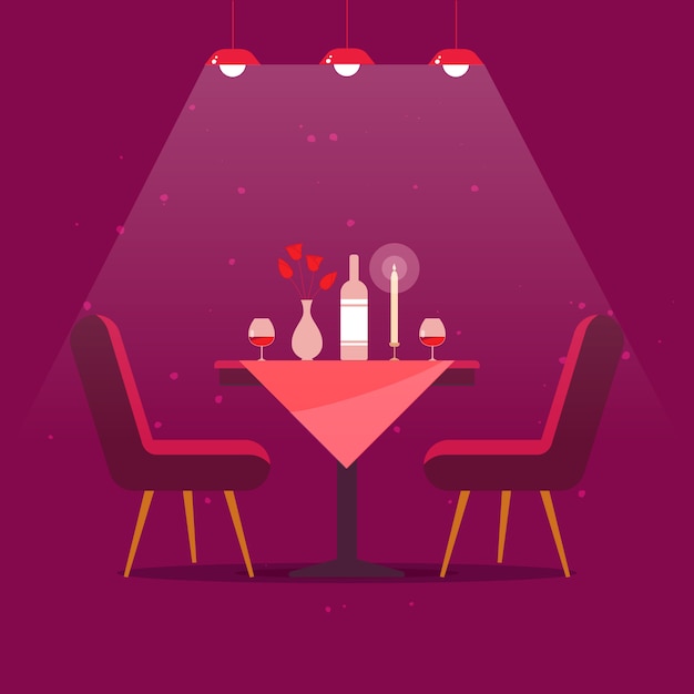 Cena Romantica Una Pareja De Enamorados Vector Premium 