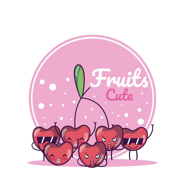 Cerezas Dibujos Animados De Frutas Lindas Vector Premium 0707