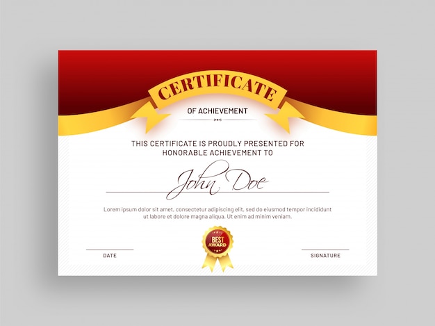 Certificado De Plantilla De Logros Vector Premium