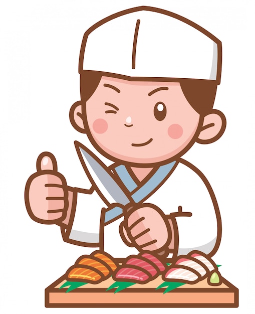 Chef japonés de dibujos animados Vector Premium