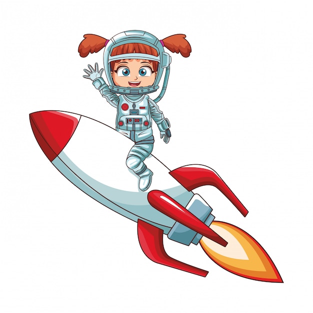 Chica Astronauta En Nave Espacial Vector Premium