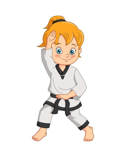 Chica De Dibujos Animados Haciendo Practicando Karate Vector Premium 