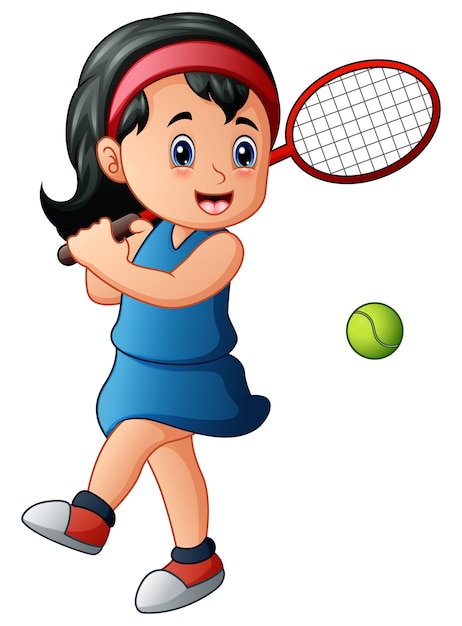 Chica De Dibujos Animados Jugando Tenis Vector Premium 