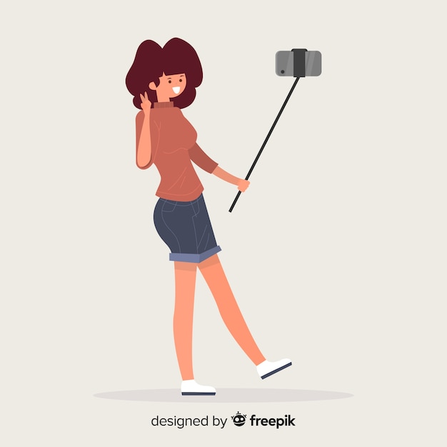 Chica haciéndose un selfie Vector Gratis