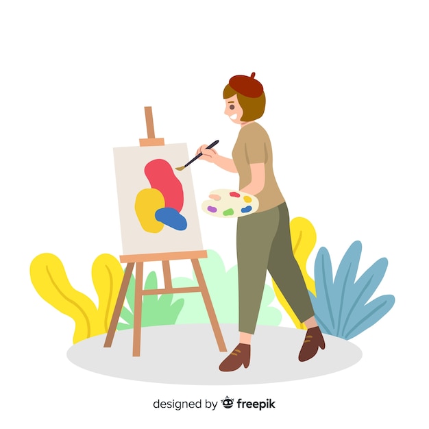 Chica Pintando En Un Lienzo Vector Gratis 7399