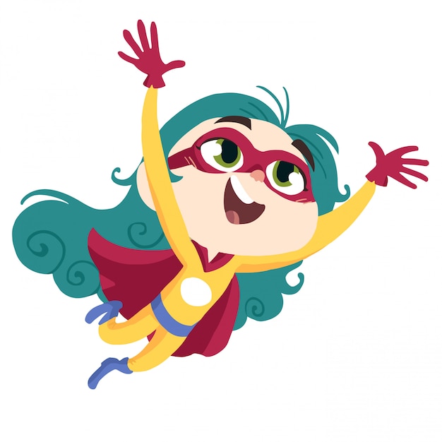 Chica con superpoderes volando feliz. | Vector Premium